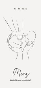 Lief geboortekaartje lijntekening kindje handen ouders