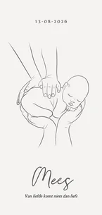 Lief geboortekaartje lijntekening kindje handen ouders