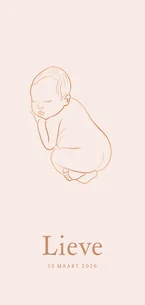 Lief geboortekaartje met lijnillustratie in koperkleur