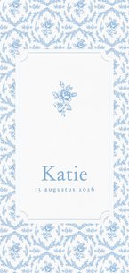 Lief geboortekaartje met vintage patroon blauwe roosjes