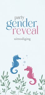 Lief kaartje voor een gender reveal party met zeepaardjes