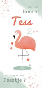 Lieve kinderfeestje uitnodiging flamingo meisje roze