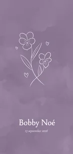 Lila geboortekaartje met viooltje bloem voor februari