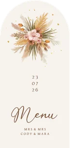 Menu boogkaart bohemian bloemen takjes gras romantisch