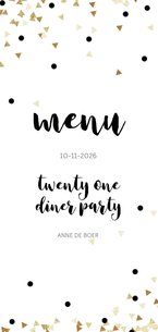 Menukaart 21 diner party confetti zwart wit