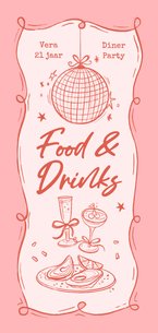 Menukaart 21 diner party disco roze food drinks