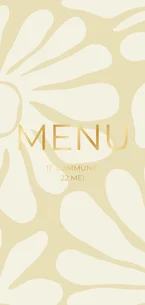 Menukaart beige abstracte bloemen met goudfolie