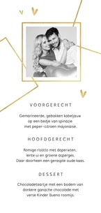 Menukaart bruiloft foto grafisch goud hartjes