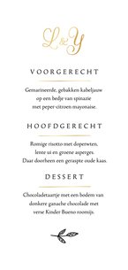 Menukaart bruiloft klassiek bloemen goud hartjes