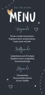 Menukaart bruiloft kurk hartjes foto's punaise