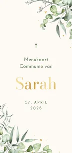 Menukaart communie eucalyptus hoekjes met goud