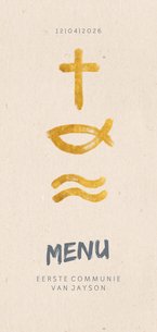 Menukaart communie met christelijke symbolen
