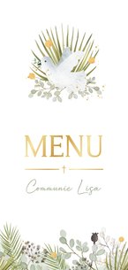 Menukaart communie met duif en takjes illustratie