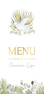 Menukaart communie met duif en takjes illustratie