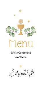 Menukaart communiefeest eucalyptus gouden sterren stijlvol