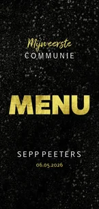 Menukaart communiefeest stoer jongen goud spetters