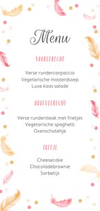 Menukaart communiefeest veertjes confetti foto