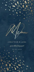 Menukaart donkerblauw met terrazzo patroon