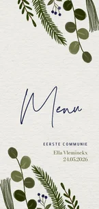 Menukaart eerste communie botanisch eucalyptus papierlook