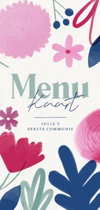 Menukaart eerste communie kleurrijke bloemen meisje