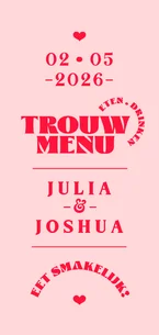 Menukaart hip modern grafisch roze rood hartje romantisch