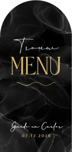 Menukaart hoge boogkaart trouwen stijlvol marmer zwart boog