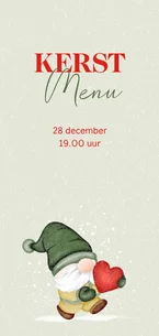 Menukaart kerst kabouter draagt hart