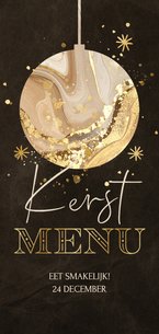 Menukaart kerstdiner donkerbruin met marmer kerstbal
