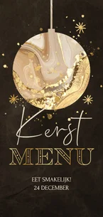 Menukaart kerstdiner donkerbruin met marmer kerstbal