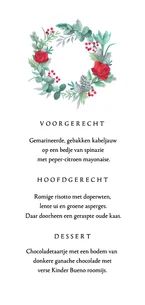 Menukaart kerstdiner krans rozen foto sneeuw