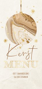Menukaart kerstdiner met marmer kerstbal beige