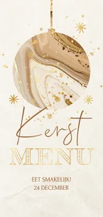 Menukaart kerstdiner met marmer kerstbal beige