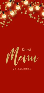 Menukaart kerstdiner rood confetti lampjes goud