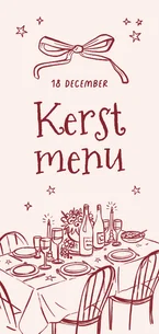 Menukaart kerstdiner vintage doodle strik tafel stijlvol