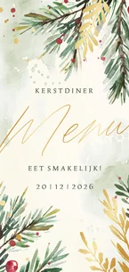 Menukaart kerstdiner waterverf kersttakjes met goud