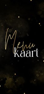 Menukaart kerstdiner zwart met goud hartjes en waterverf