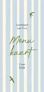  Menukaart lentefeest groene vogeltjes met blauwe streep