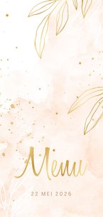 Menukaart lief roze waterverf met blaadjes