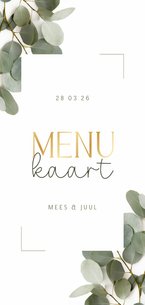 Menukaart met goud eucalyptus en kader stijlvol