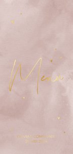 Menukaart met goudfolie hartjes en oudroze waterverf