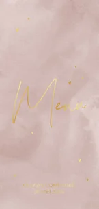 Menukaart met goudfolie hartjes en oudroze waterverf