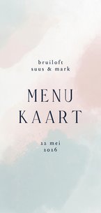 Menukaart met waterverf blauw roze wit trouwen