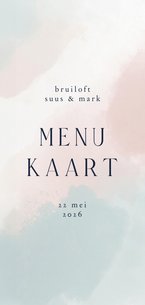 Menukaart met waterverf blauw roze wit trouwen