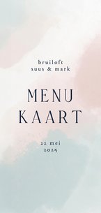 Menukaart met waterverf blauw roze wit trouwen