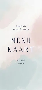 Menukaart met waterverf blauw roze wit trouwen