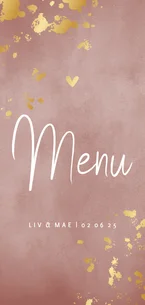 Menukaart oud roze waterverf gouden spetters
