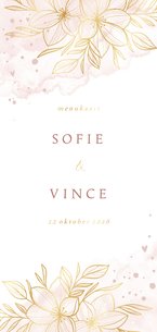 Menukaart romantisch gouden bloemen met roze waterverf