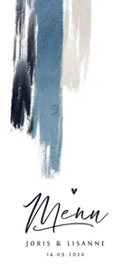 Menukaart trouwen blauw verf hartjes stijlvol