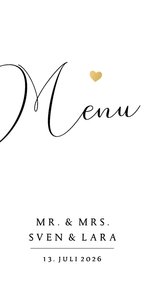 Menukaart trouwen klassiek stijlvol hartje goud