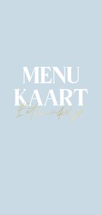 Minimalistische menukaart eet smakelijk lichtblauw goud